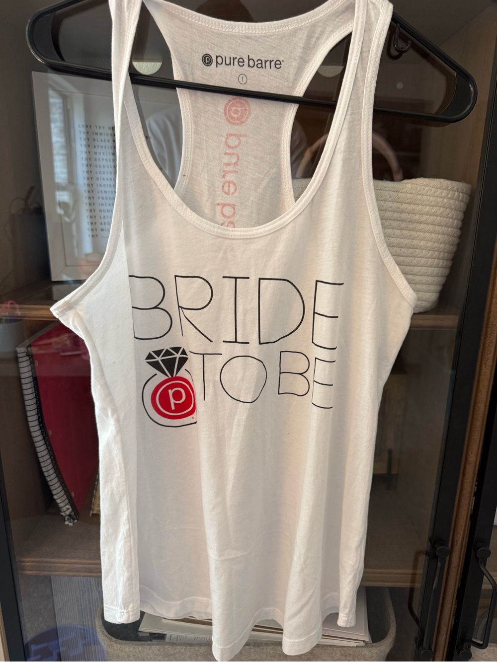 Pure Barre White 'Bride To Be' Racerback Tank with Red Logo